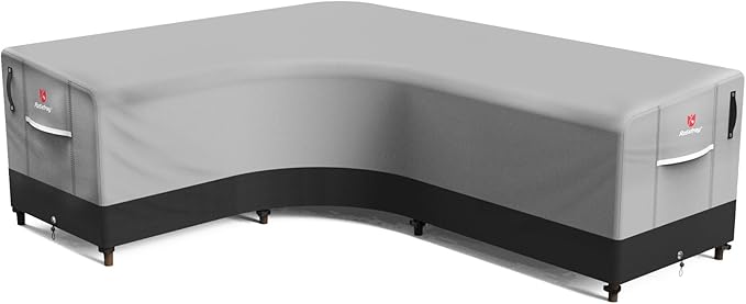 Rosefray 600D Outdoor L-Shaped Sectional Cover,Heavy Duty Anti UV Patio Sectional Sofa Cover with Air Vent, Waterproof Furniture Covers for Deck, Lawn,Backyard Left Facing 85''x105'' Black Gray