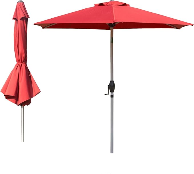 Domi 10FT Patio Umbrella Outdoor Market Umbrella with Silver Aluminum Pole, UV Resistant Canopy, Wind Vent, Tilt & Crank System, Perfect for Patio, Garden, Deck, Pool, Outdoor Dining, Red