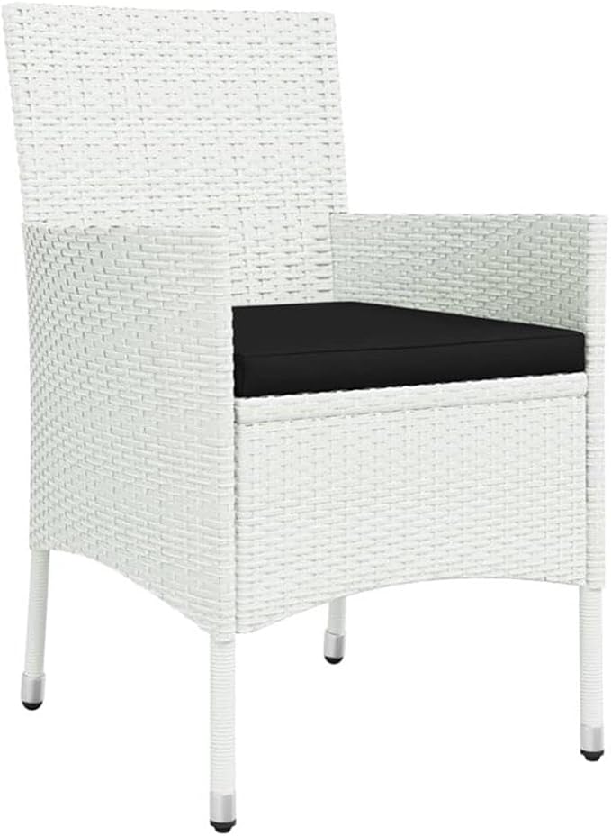Afuera Living Patio Dining Set, 5-Piece, Powder-Coated Steel Frame, White/Black Finish, Tempered Glass Table, Weather-Resistant Poly Rattan Chairs, Modern Outdoor Furniture for Garden, Balcony,