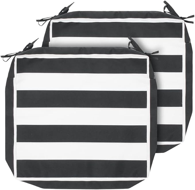 Magpie Fabrics Indoor Outdoor Cushion Cover Replacement 2 Pack, NO Insert! Water Repellent Slipcover with Ties Christmas Decor for Patio Garden Chair Seat Sofa Bench Wicker(Black White, 22x20x4 Inch)