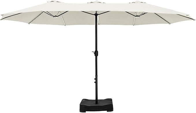 HERA'S PALACE Umbrella Patio Outdoor with Base 15ft Rectangle Table Double Market Umbrellas Clearance Large Included Stand for Deck Outside Pool Picnic Inground Yard Commercial (Ivory)