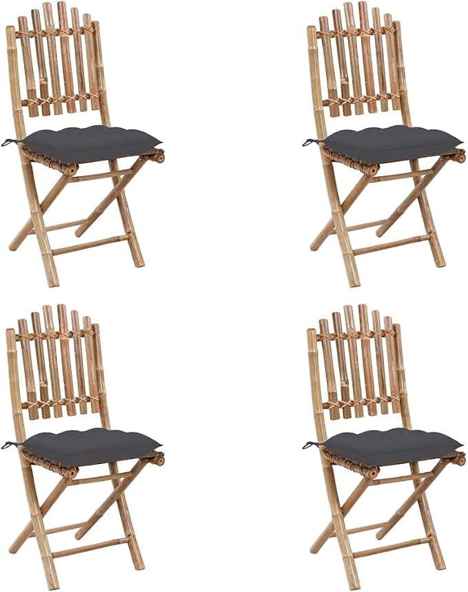 5 Piece Bamboo Folding Patio Dining Set with Waterproof Cushions for Outdoor Garden Deck or Backyard Space Saving Design