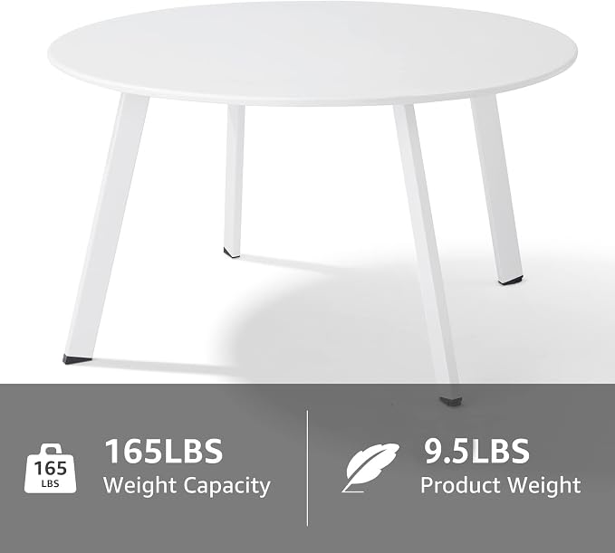 Patio Round Table - Metal Outdoor Coffee Table, Weather Resistant, Anti-Rust - White