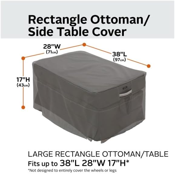 Classic Accessories Ravenna Water-Resistant 38 Inch Rectangular Patio Ottoman/Table Cover, Outdoor Table Cover