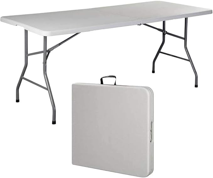 6' Folding Table Portable Plastic Indoor Outdoor Picnic Party Dining Camp Tables (White) (1, White) (1, White) (6 Inches)