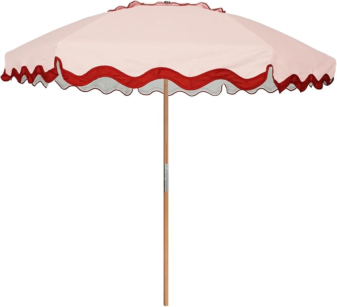 AMMSUN 7.8ft Seashore Umbrella, Outdoor Umbrella, Boho Beach & Patio Umbrella with UV 50+ Air Vent Ash Wood Pole Carry Bag & Water-Resistant Canvas (Rivulet Red)