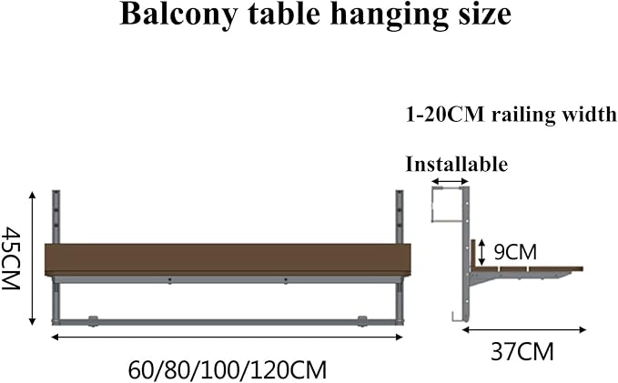 Outdoor Balcony Bar Railing Hanging Table,Multifunctional Leisure Table,Wall-Mounted Railing Bar Side Tables,Folding Wall Desk Hanging Adjustable Deck Coffee Patio Garden Dining Room Furniture Table