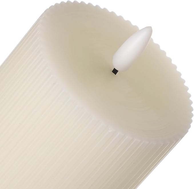 ANGELLOONG Ribbed Pillar Candles for Home Decor, Real Wax Flameless Candles with Remote, Set of 3 Battery Operated Candle, LED Electric Timer Candle for Bathroom Party Living Room Decor