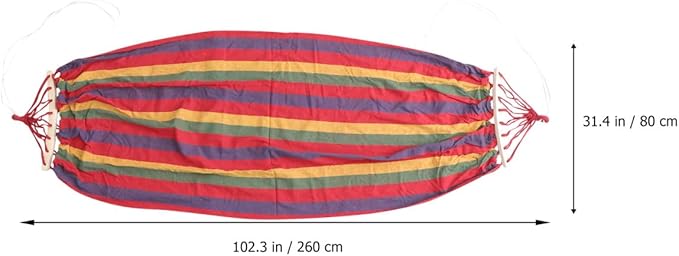Single Person Striped Hammock Outdoor Swing Rainbow Cotton Canvas Portable Leisure Hammock for Travel and Patio Use with Anti-tip Design
