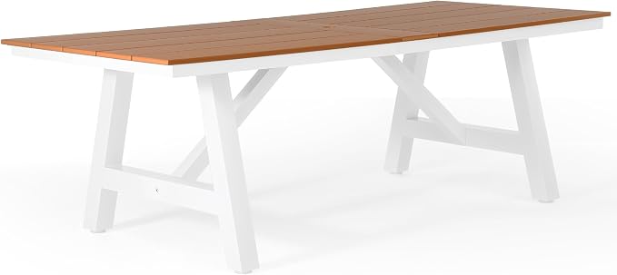 WestinTrends Cape May 90" HDPE Rectangle Outdoor Patio Dining Table with Umbrella Hole and Metal Frame, Teak