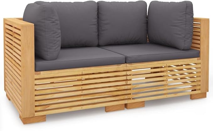 vidaXL Patio Loveseats 2 Pcs, Sectional Furniture Corner Sofa, Patio Conversation Set for Balcony Deck Garden, Modern Style, Solid Wood Teak