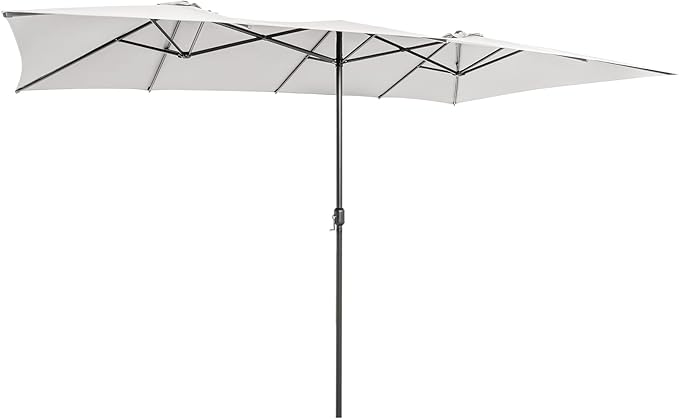 Tangkula 15 FT Double-Sided Patio Umbrella with Crank Handle, Vented Tops, Large Outdoor Rectangle Market Twin Umbrella with 10-Rib Metal Structure, Table Umbrella for Poolside Deck Lawn Garden
