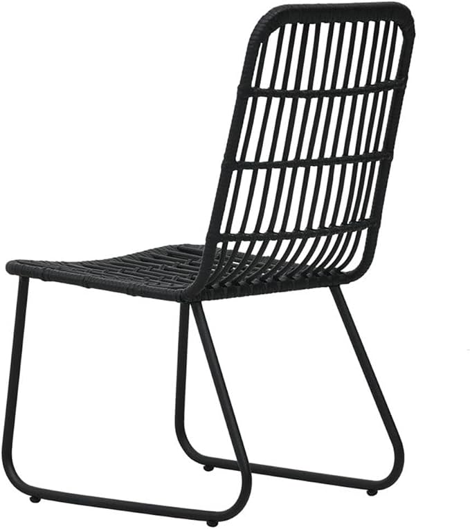 Afuera Living 5-Piece Outdoor Patio Dining Set, Black Poly Rattan, Large Stackable Design, Glass Tabletop, Powder-Coated Steel Frame, Comfortable High-Back Chairs, Weather-Resistant Garden or Deck
