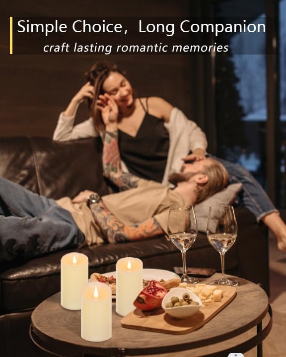 TECHLONG Flameless Candles Flickering 3D Moving Flame, Last 1000+ Hours Battery Operated Candles with Timer, Ivory Real Wax Electric LED Pillar Candles for Home Wedding Decoration | 3" x 5"
