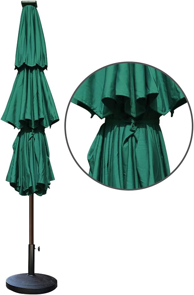 EliteShade USA 10-Year-Non-Fading 9ft 3-Tier Market Patio Umbrella, Commercial Table Umbrella with 80 Solar LED Lights, Crank Open, Windproof & UPF 50+ UV Protection for Garden, Deck, Pool, Backyard, Forest Green