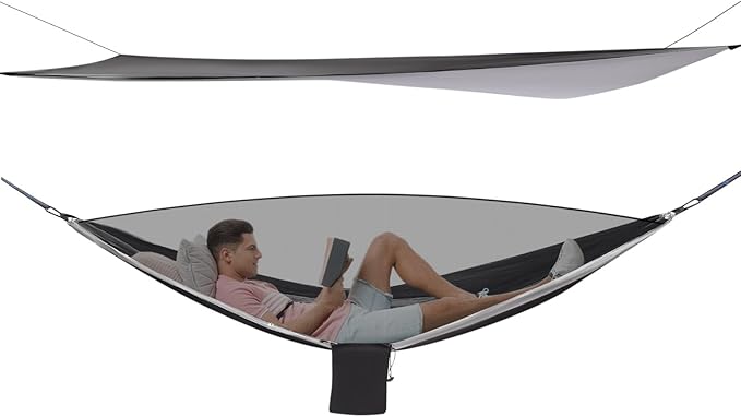 Camping Hammock, Reversible Hammocks with Mosquito Net Tent and Rain Fly Tarp, 200kg Load Bearing Portable Camping Hammock, Hammock for Backpacking and Travel(9.5 * 4.5)