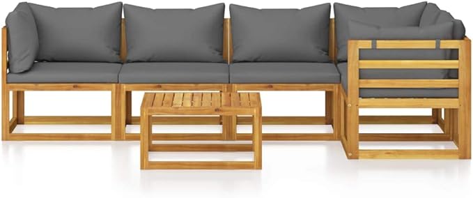 Patio Lounge Set with Cushion,Outdoor Patio Furniture,Outdoor Chat Conversation Set,Garden Furniture Sets,for Patio,Backyard,Garden,Outdoor,6 Piece Solid Acacia Wood