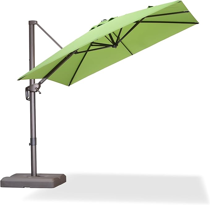 PURPLE LEAF 8' X 8' Cantilever Patio Umbrella Antique Bronze Square Umbrella with 360° Rotation and Aluminum Offset Hanging Outdoor Umbrella for Pool Garden Backyard Deck, Green