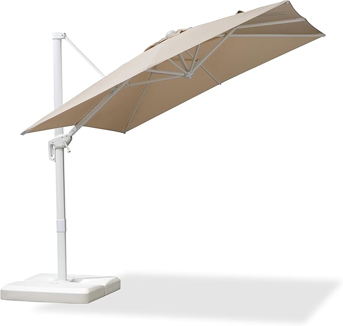 PURPLE LEAF 8 FT Patio Umbrella White Cantilever Umbrella Aluminum Square Outdoor Offset Umbrella Hanging Windproof with 360° Rotation for Garden Deck Pool, Beige