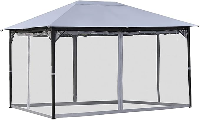 10' x 12' Gazebo Universal Replacement Mosquito Netting,Grey Outdoor Canopy Net Screen 4-Panel Sidewall Curtain, with Zippers,Mosquito Netting（Only）
