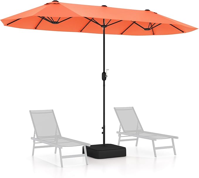 Giantex Patio Umbrella with Base, Double-Sided Outdoor Umbrella with Crank Handle, Umbrella Base Stand with 2 Sandbags, 12 Metal Ribs, Market Umbrellas for Garden Poolside Deck