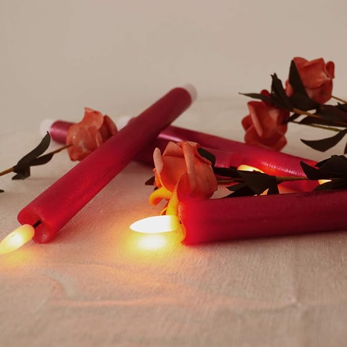 Red Flameless Taper Candles Battery Operated Flickering with 6H Timer, 3D Wick LED Taper Candles Real Wax Candlesticks, Party Christmas Home Decor 6 Pack 9.6" Christmas Red