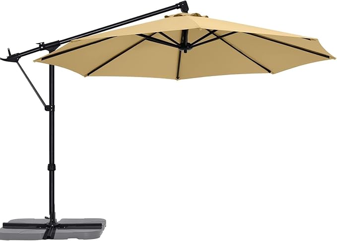 ABCCANOPY 10FT Cantilever Patio Umbrella with Base Stand, UV Protection Offset Hanging Outdoor Umbrella, 360° Rotation & Tilt Adjustment,Suitable for Pool, Deck, Garden, Backyard(Khaki)