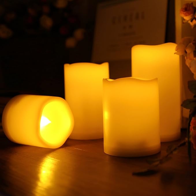 3”X3” Outdoor Flameless Candles Battery Operated LED Waterproof Pillar Candles with Remote Timer Electric Flickering LED Lights for Christmas, Halloween, Wedding, Home, Garden Decorations 2 Pack