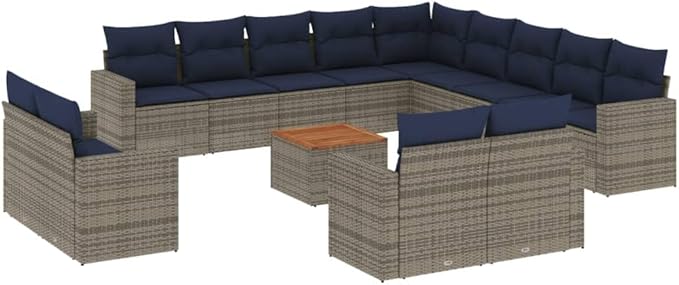 vidaXL Patio Sofa Set with Cushions 14 Piece, Outdoor Conversation Set, Sectional Sofa for Garden Balcony, Patio Furniture, Gray Poly Rattan