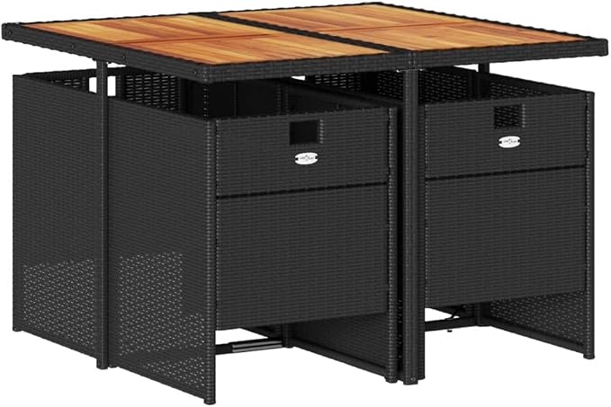 5 Piece Patio Dining Set with Cushions Black Poly Rattan Outdoor Table and 4 Chairs for Garden Backyard Porch Dining Space Saving Foldable Comfy Seat UV Proof