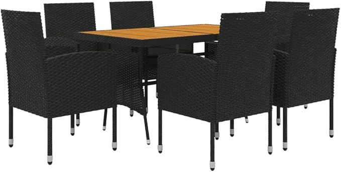 Backyard Furniture Patio Conversation Sets Outdoor Seating 7 Piece Patio Dining Set Poly Rattan Black Suitable for Swimming Pool, Courtyard, Garden