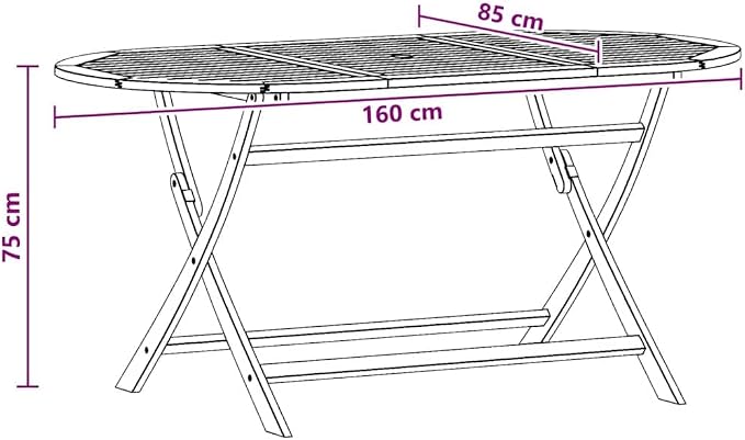 vidaXL Outdoor Dining Table, Folding Patio Table with Umbrella Hole, Garden Furniture for Porch Backyard, Modern Style, Solid Eucalyptus Wood