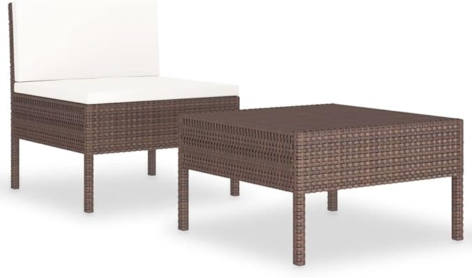 2 Piece Patio Lounge Set with Cushion, Patio Lounge Set Furniture Conversation Sets Piece Patio Set Outdoor Patio Sectional s Poly Rattan Brown