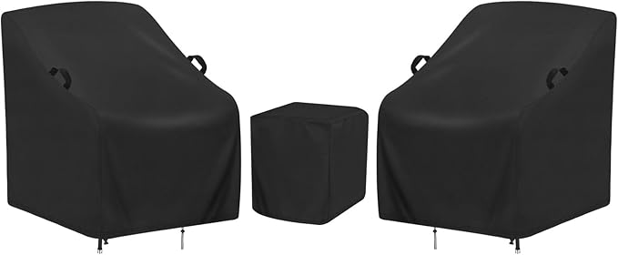 3 Piece Outdoor Furniture Cover Set - 28in Patio Chair Covers with Table Shield, 420D Oxford Fabric Waterproof UV Protection with Drawstring & Buckles, Black (2 Chair + 1 Table Cover)