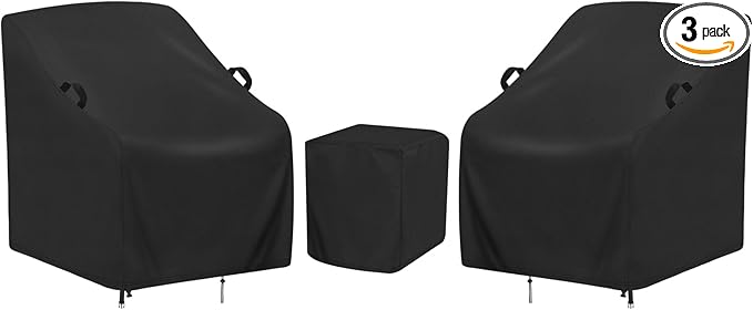 3 Piece Outdoor Furniture Cover Set - 28in Patio Chair Covers with Table Shield, 420D Oxford Fabric Waterproof UV Protection with Drawstring & Buckles, Black (2 Chair + 1 Table Cover)