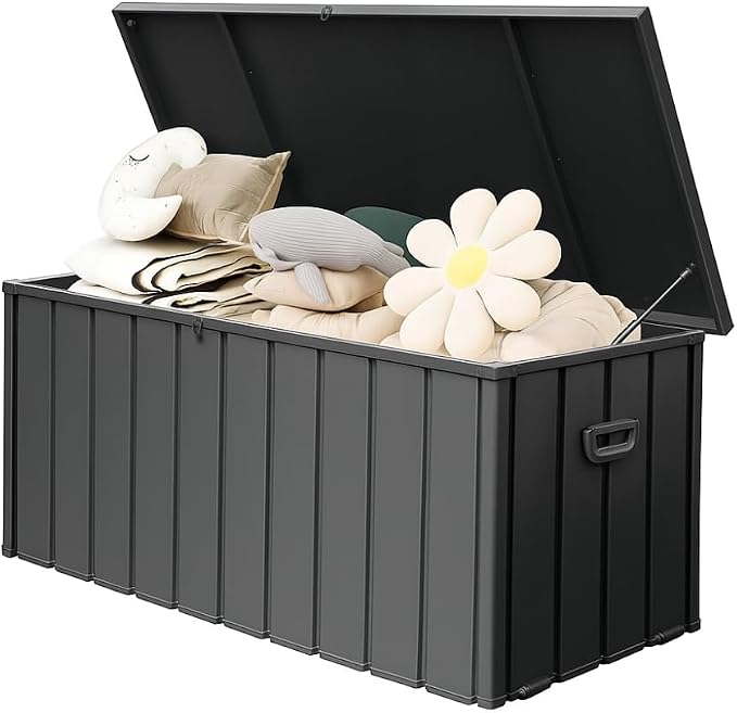 160 Gallon Waterproof Outdoor Deck Box Storage Chest in Dark Gray, Large Capacity Patio Storage for Garden Tools, Cushions, and More (190 Gallon (Dark Gray))