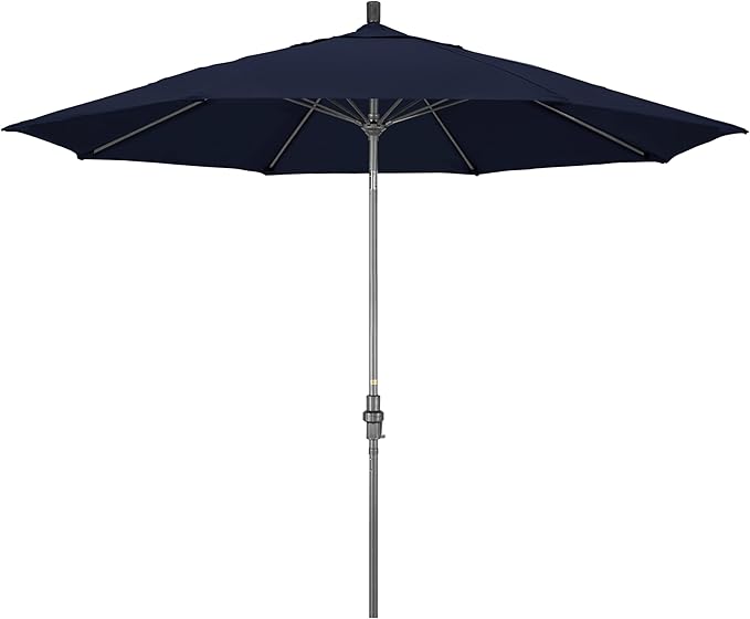 California Umbrella 11Ft Fiberglass Rib Patio Umbrella, Hand-Crank, Tilt-Collar, Gray Frame, Solution Dyed Navy Fabric