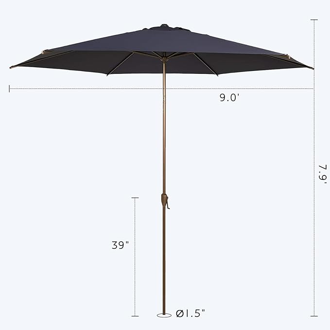 Abba Patio 9FT Outdoor Patio Umbrella Outdoor Table Umbrella with Crank Market Umbrella 6 Sturdy Ribs UV Protection Waterproof and Push Button Tilt for Garden Deck Backyard Pool, Dark Blue