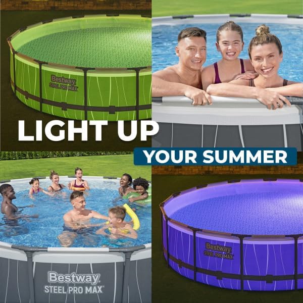 Bestway Steel Pro MAX 15' x 42" Above Ground Pool, Round Metal Frame Outdoor Swimming Pool Set with LED Light, Filter Pump, Ladder, & Cover, Dark Gray