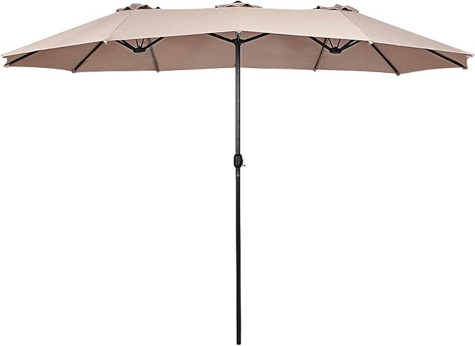 Tangkula 15 Ft Patio Umbrella Double-Sided Outdoor Market Table Umbrella with Crank (Beige)