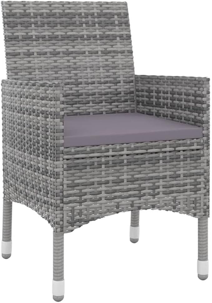 Afuera Living 7-Piece Garden Dining Set, Weatherproof PE Rattan, Gray/Dark Gray/Black, Glass Top Table, Cushioned Chairs, Modern Outdoor Patio Furniture for Terrace or Balcony Dining