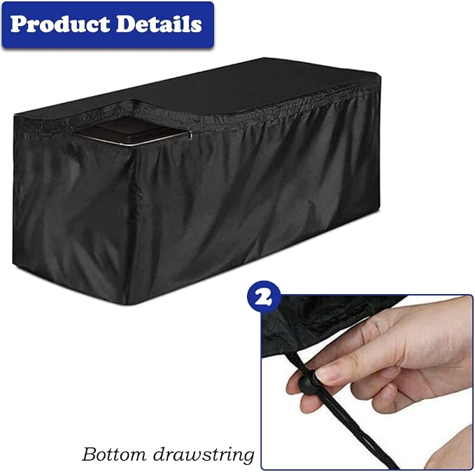 SUNSURE Deck Box Cover Heavy Duty Waterproof Outdoor Ottoman Bench Cover for Keter Large Deck Boxes Rectangular Storage Box Cover with Drawstring and Zipper (51x23x28in)