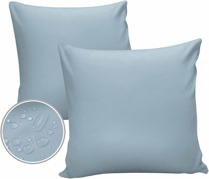 Outdoor Waterproof Throw Pillow Covers Set of 2 Winter Sky Blue Pillowcases 24x24 Inches Solid Color Patio Decorative Pillows Cushion Case Patio Pillows for Couch Bed Chair Garden