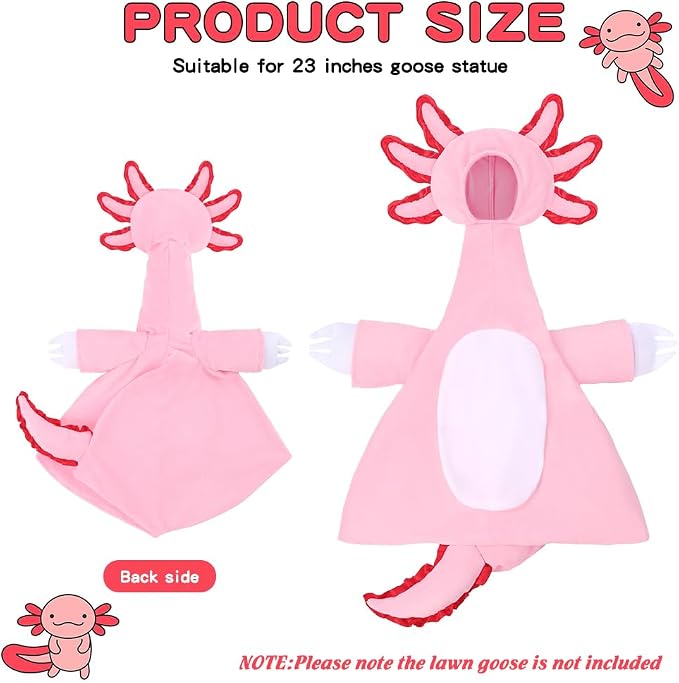 Axolotl Porch Goose Outfits for 23" Porch Goose Holiday Lawn Goose Cement or Plastic Statue Pink Salamander Costume for Outdoor Yard Lawn Patio Decor (Pink)
