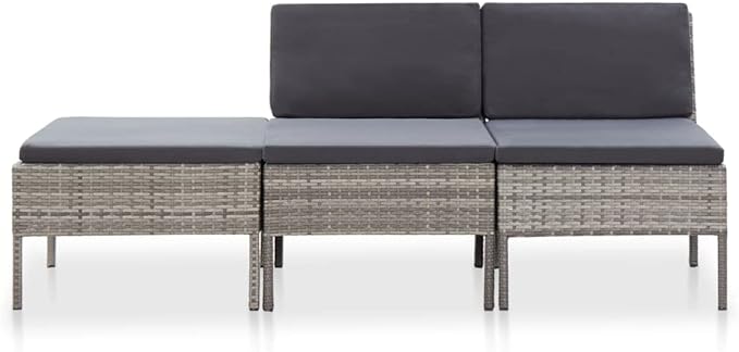 Patio Lounge Set with Cushions,Outdoor Furniture,Outdoor Furniture Sets,Patio Conversation Sets,for Garden,Deck,Backyard,3 Piece Poly Rattan Gray