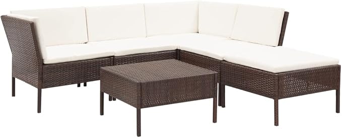 Patio Lounge Set with Cushions,Outdoor Furniture,Outdoor Furniture Sets,Patio Conversation Sets,for Garden,Deck,Backyard,6 Piece Poly Rattan Brown