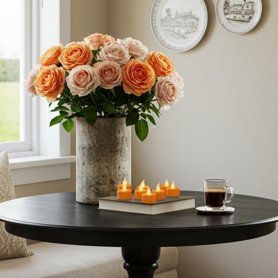 FURORA LIGHTING Orange Glitter LED Tealight Candles Pack of 12, Flameless Flickering Tealight Candles for Home Décor, 1.5’’(W) x 1.65’’(H), Battery Operated