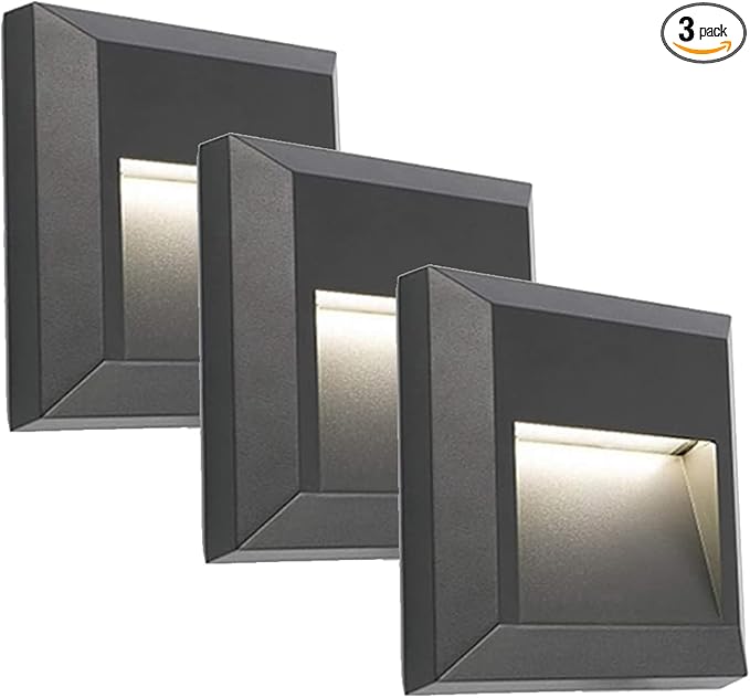 ZONK Line Voltage LED Step Lights, Outdoor Indoor Stair Lights, Waterproof IP65 Non-dimmable 4000K Natural White Lighting Deck Lights, 3 Pack