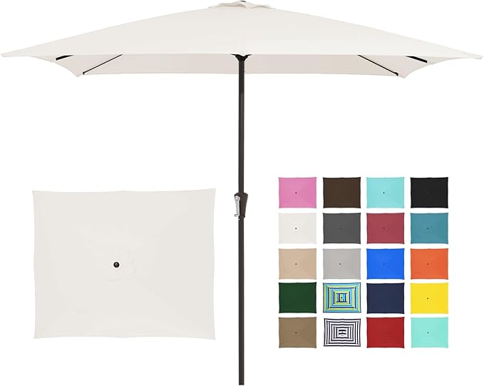 JEAREY 8x10 ft Rectangular Patio Umbrellas Outdoor Table Market Umbrella w/Crank, 8 Sturdy Ribs, UV Protection Windproof Sunproof for Garden, Deck, Backyard, Pool(Cream White)