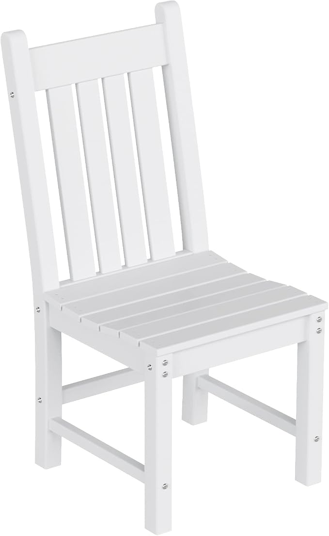 WO Home Furniture Adirondack Patio Dining Chair Table Bench Set of 6 PCS Rectangle Dinner Table Dining Armless Chairs (White)